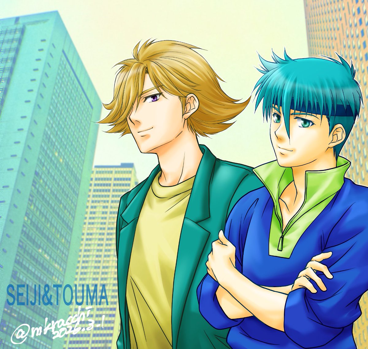 当麻と征士が今でも大好きです✨
30…ン年ぶりにトルーパーキャラ描いた。お絵描きブランク20年強で一昨年から他ジャンルで絵のリハビリしてきたけどまだまだ難しい。これからもリハビリに励みます
 #サムライトルーパーファンアート