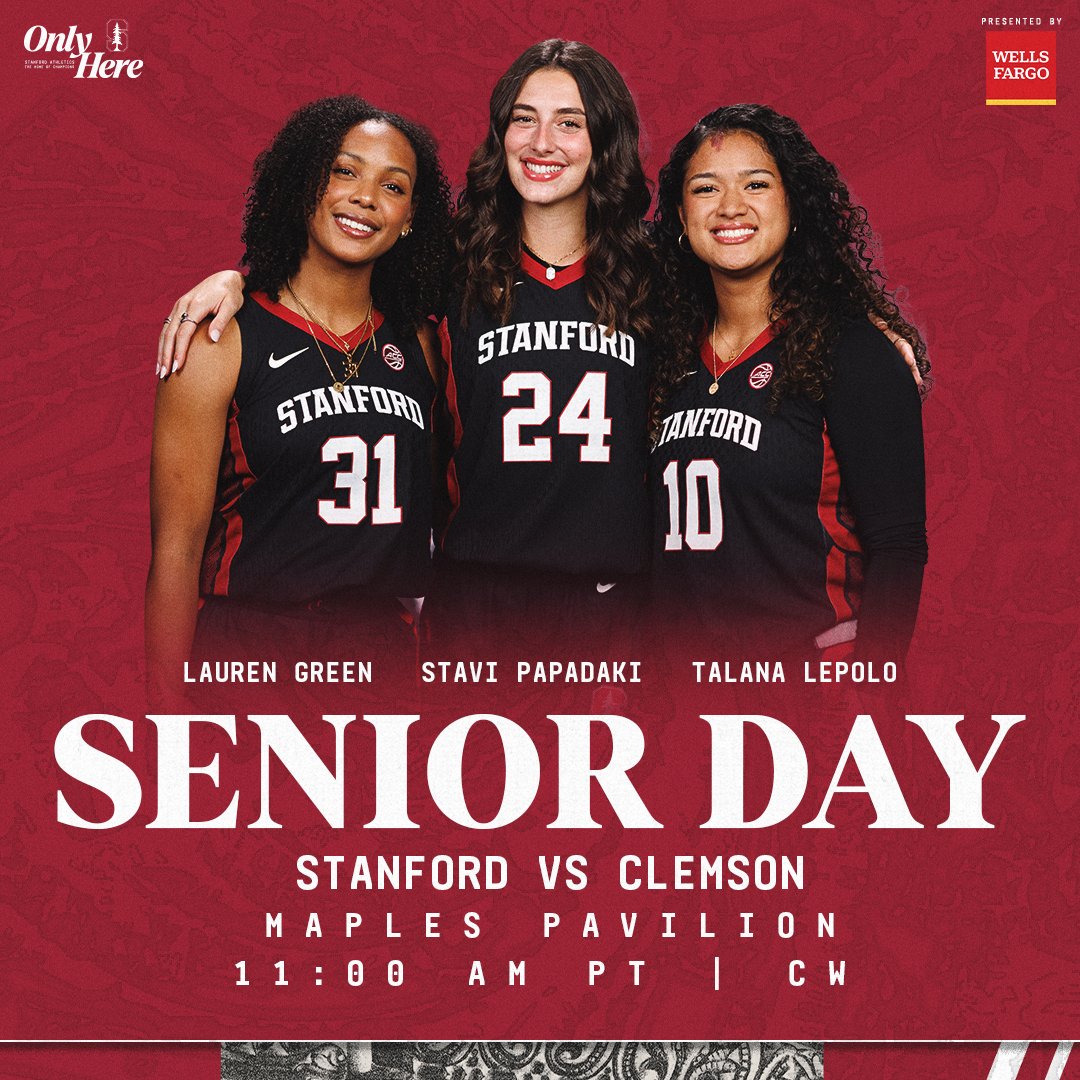 It’s Senior Day on The Farm 🌲❤️

📍 Maples Pavilion
⏰ 11 AM
📺 The CW
ℹ️ stanford.io/4bUuaR0
🎟️ stanford.io/4rIj2vy
📻 stanford.io/3LzmhoE
📊 bit.ly/4r4d0Em

#GoStanford | <a href="/WellsFargo/">Wells Fargo</a>