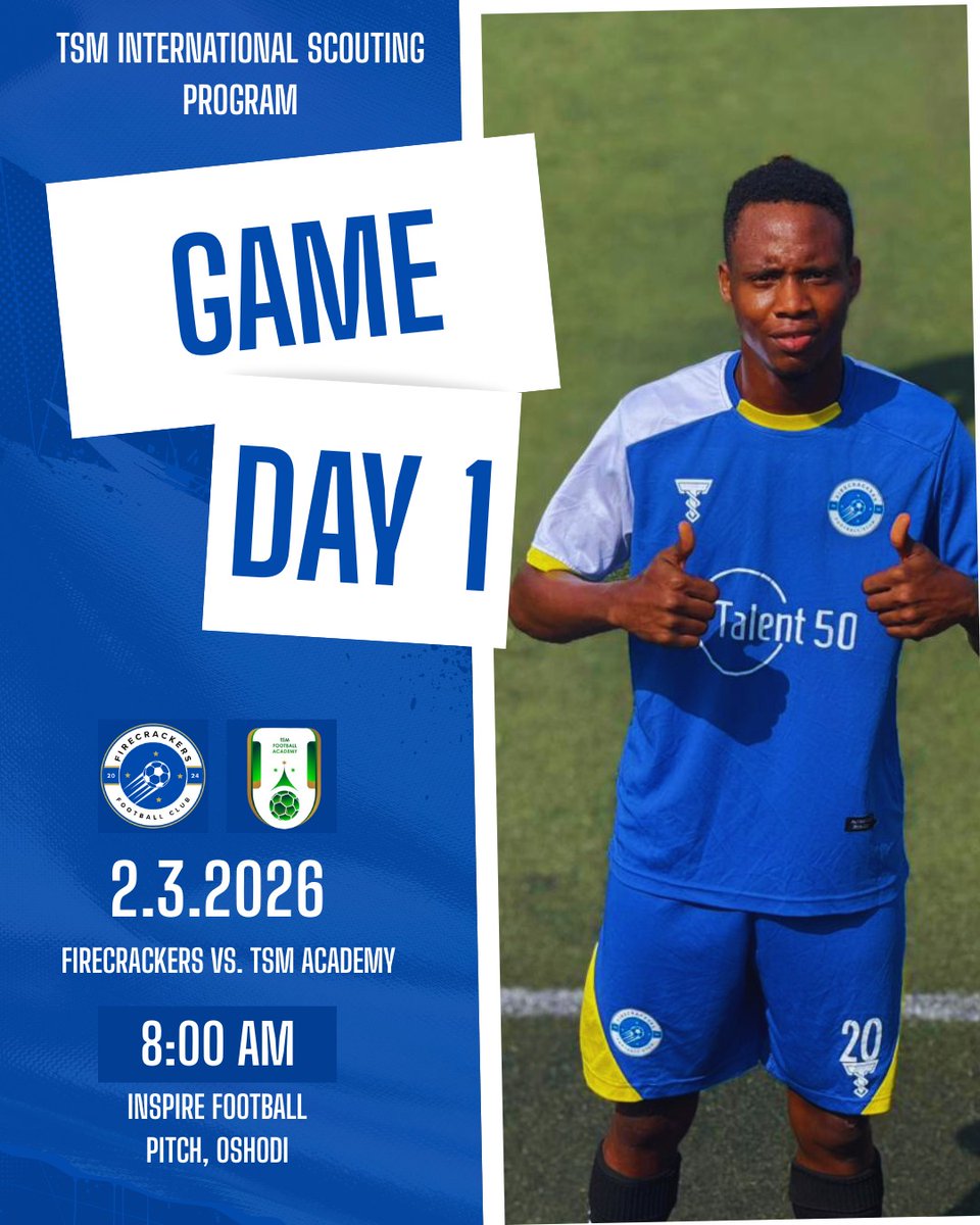 We are back in action this week. Catch us at the TSM International Scouting Program.. Let's go 🚀🚀🚀
#Football #FireOn