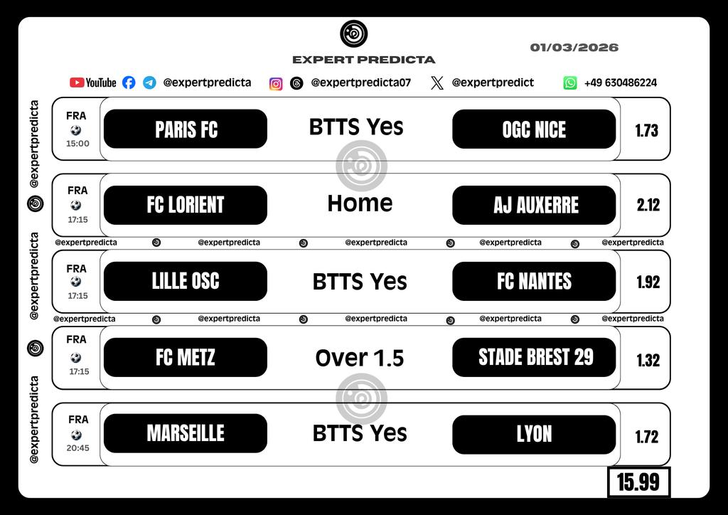 scorewizard7's tweet photo. French Ligue 1 Picks ⚽✅
#football #experttips #predictions https://t.co/WYCS12o39m