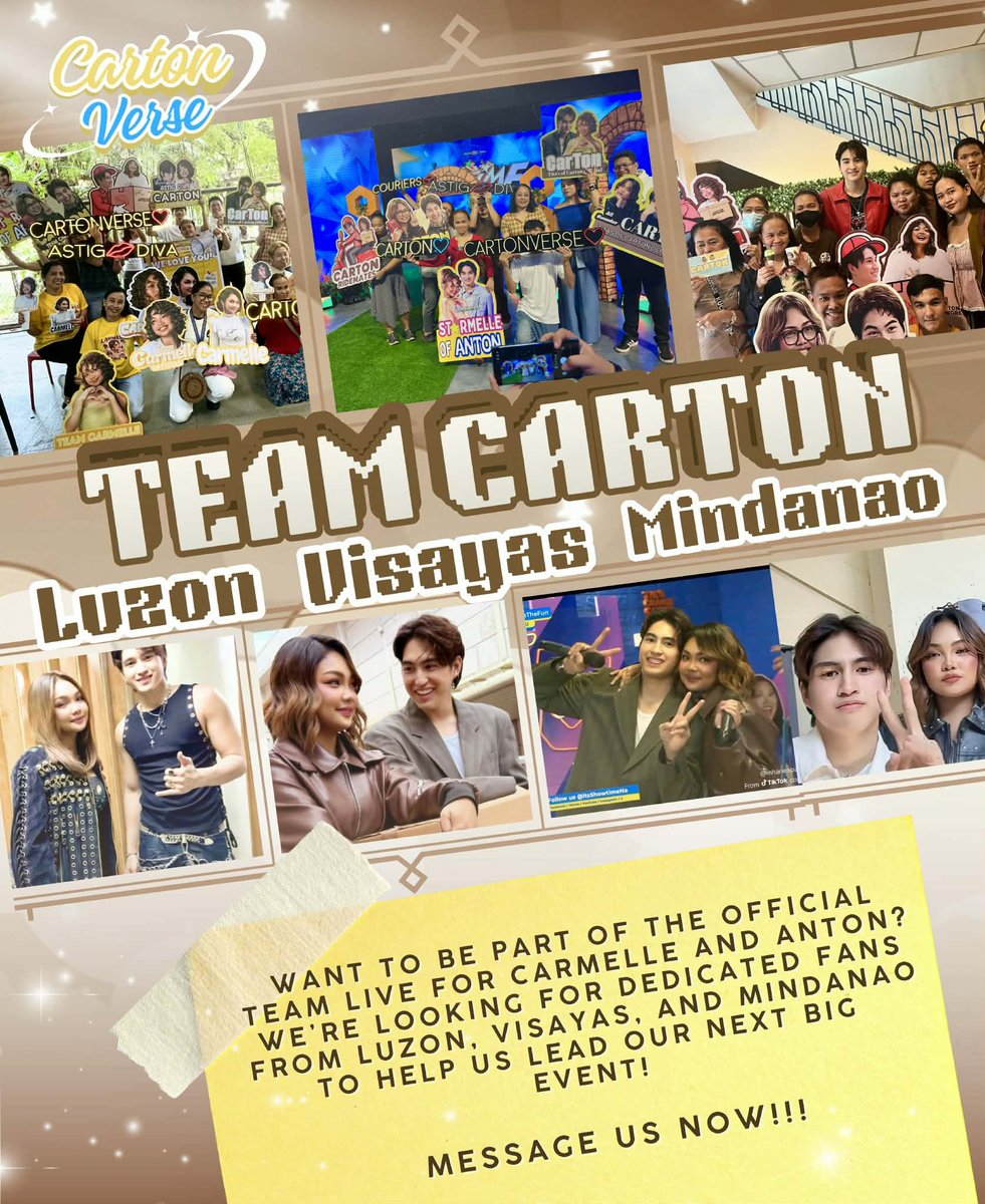 Calling all CARTON fans 📦 Do you want to be part of the official Team Live for Carmelle and Anton? We’re looking for dedicated fans from Luzon, Visayas, and Mindanao to help us lead our next big event!

Comment your location and tell us why you love Carmelle &amp; Anton or send us a