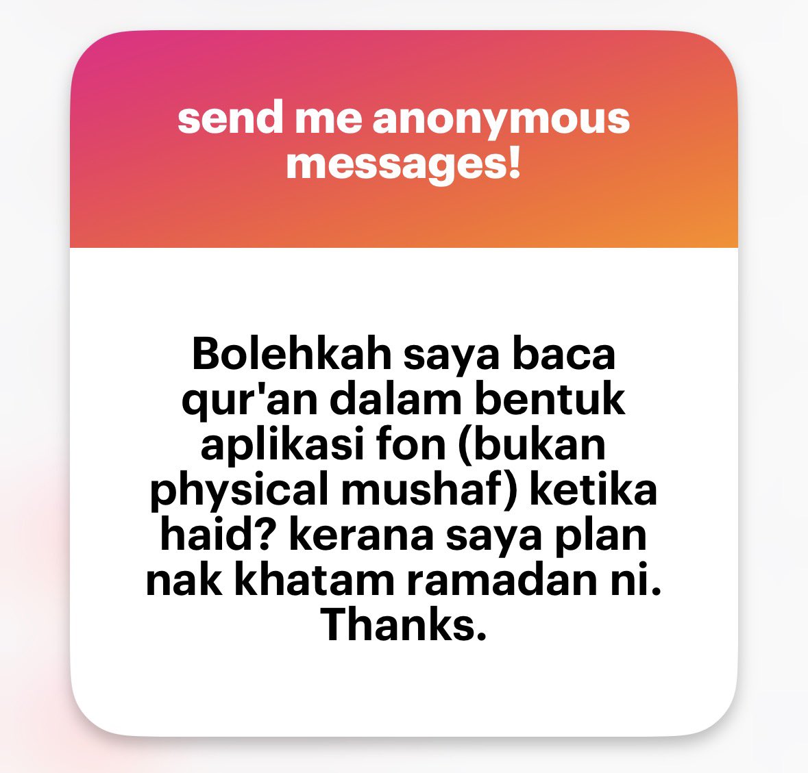 Wanita yang haid tak dibenarkan membaca Al-Quran untuk tujuan tilawah.

Namun, masih dibenarkan untuk amalan-amalan lain seperti banyakkan berzikir, berdoa, beristighfar, mendalami ilmu agama.

Tidak membaca al-Quran dan tidak berpuasa mereka adalah ibadah kerana mentaati suruhan