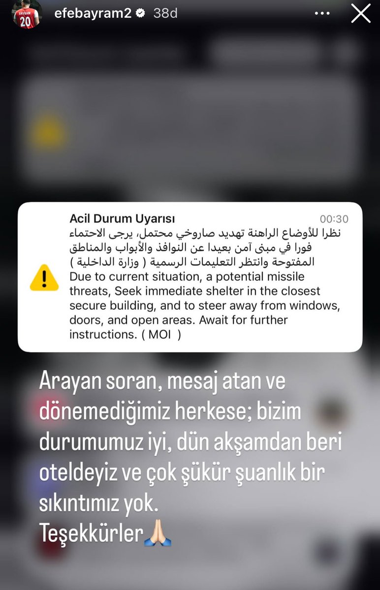 Turnuva için takımı ile birlikte Dubai’de olan Efe Bayram, durumları hakkında açıklama paylaştı.