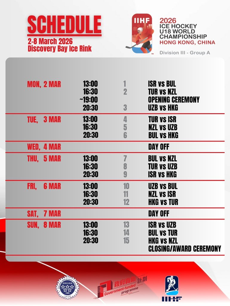 Hong Kong will be hosting the first of 3 IIHF World Championship tomorrow starting with the U18. 

HKCIHA.com

#hongkong #icehockey