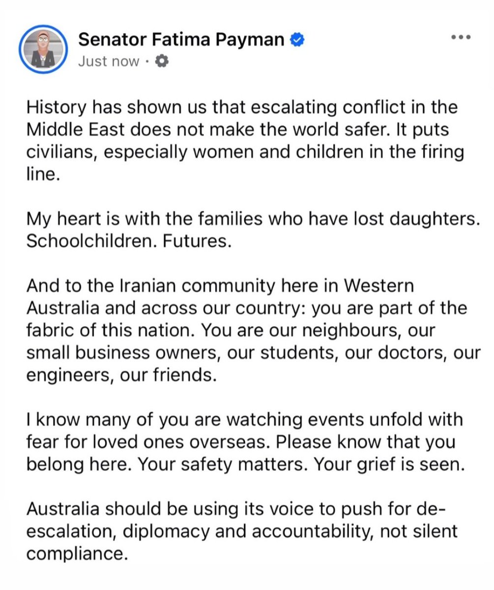 GreensAU2's tweet image. Fatima Payman to Iranians in Australia: "your grief is seen"

It doesn't really look like the Iranians are grieving.