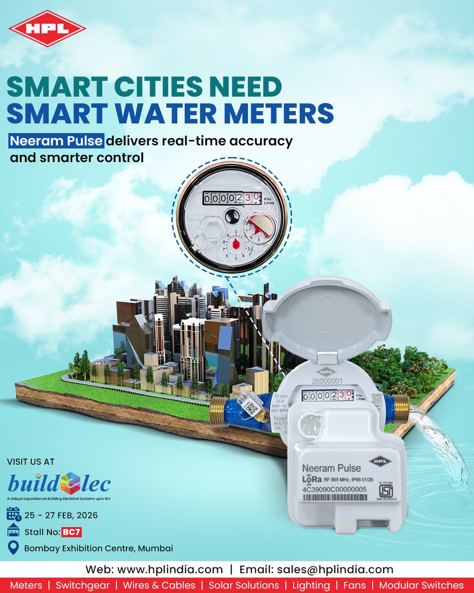 Syed_Nabi23's tweet photo. @HPL_Official Neeram Pulse smart water meter
#SmartCity #SmartWater #HPLInnovates #BuildElec2026 #FutureReady #HPLIndia #Giveaway #SmartWater #Innovation
@HPL_Official
Tag-
@tripanju17
@Krupa9182
@VaishaliMaisur2
@SmartAnand07
@Deizee116
@Abarr84
@tonkjyotii
@nidhiiiee
@iamishu007 https://t.co/bkiuzaGM04