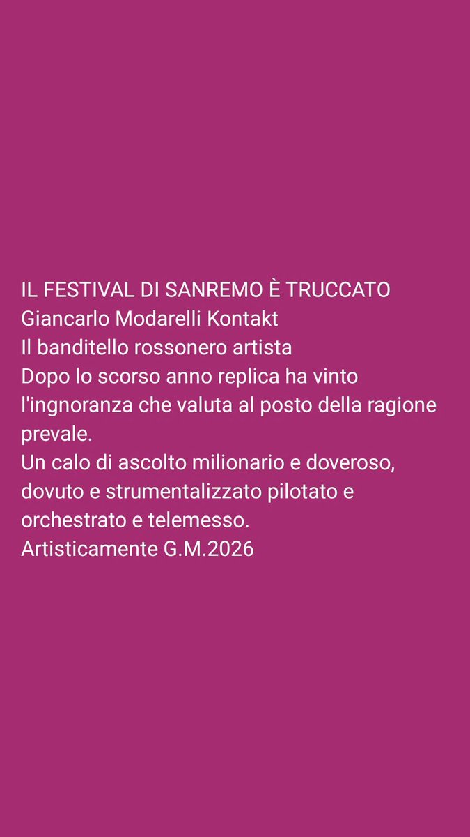 VIVA LA SINGERITA 
UN'OPERA D'ARTE SCATTANDO 
Giancarlo Modarelli Kontakt  
Il banditello rossonero artista  
Artisticamente G.M.2026