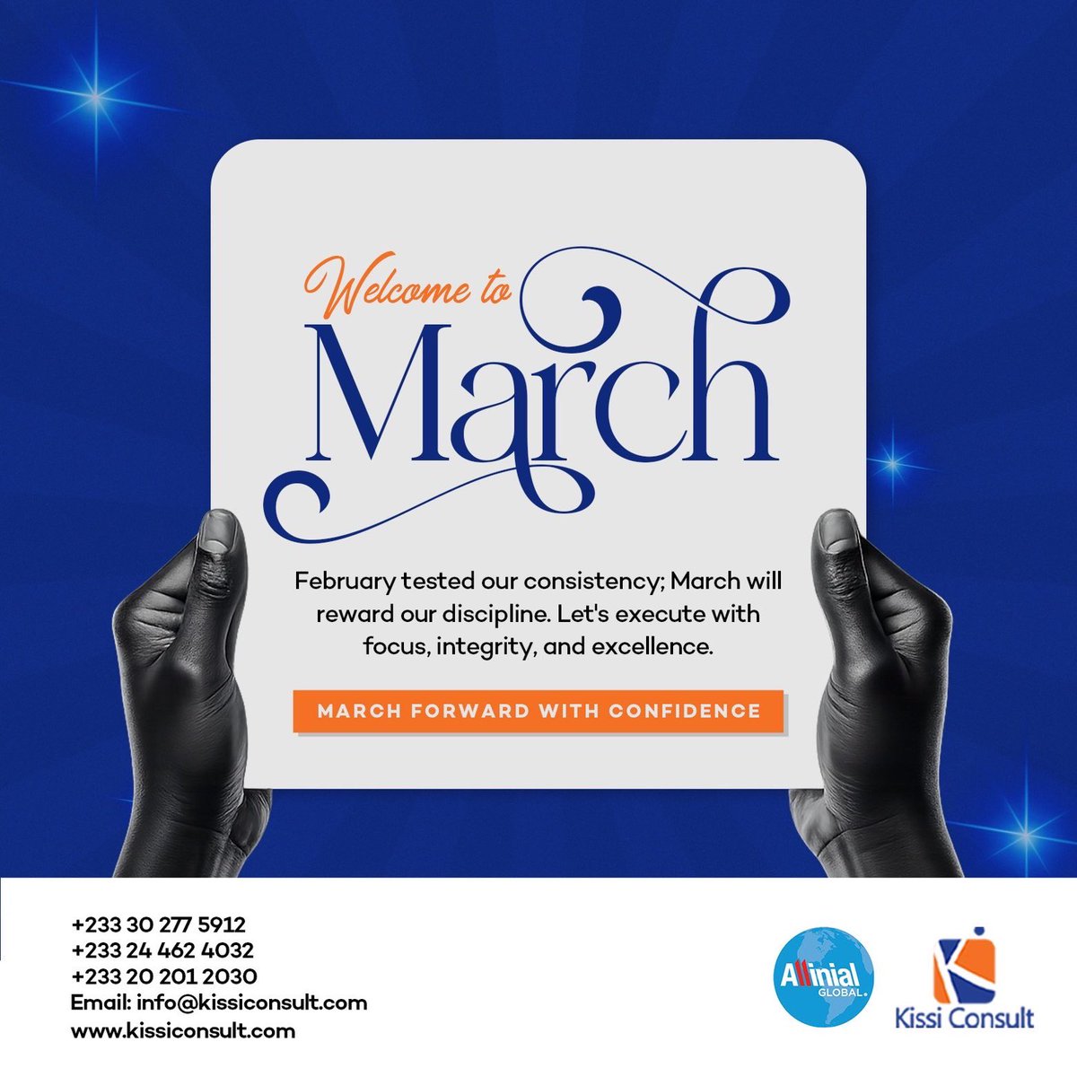 Kissi_Consult's tweet photo. February built the discipline.
March demands the execution.

At Kissi Consult , we believe results follow consistency. 

Let’s not just welcome March let’s March Forward with Confidence. 🚀

#KissiConsult #MarchForward #ExcellenceInService #AuditAndTax #CorporateGovernance https://t.co/VORocIJ9l4