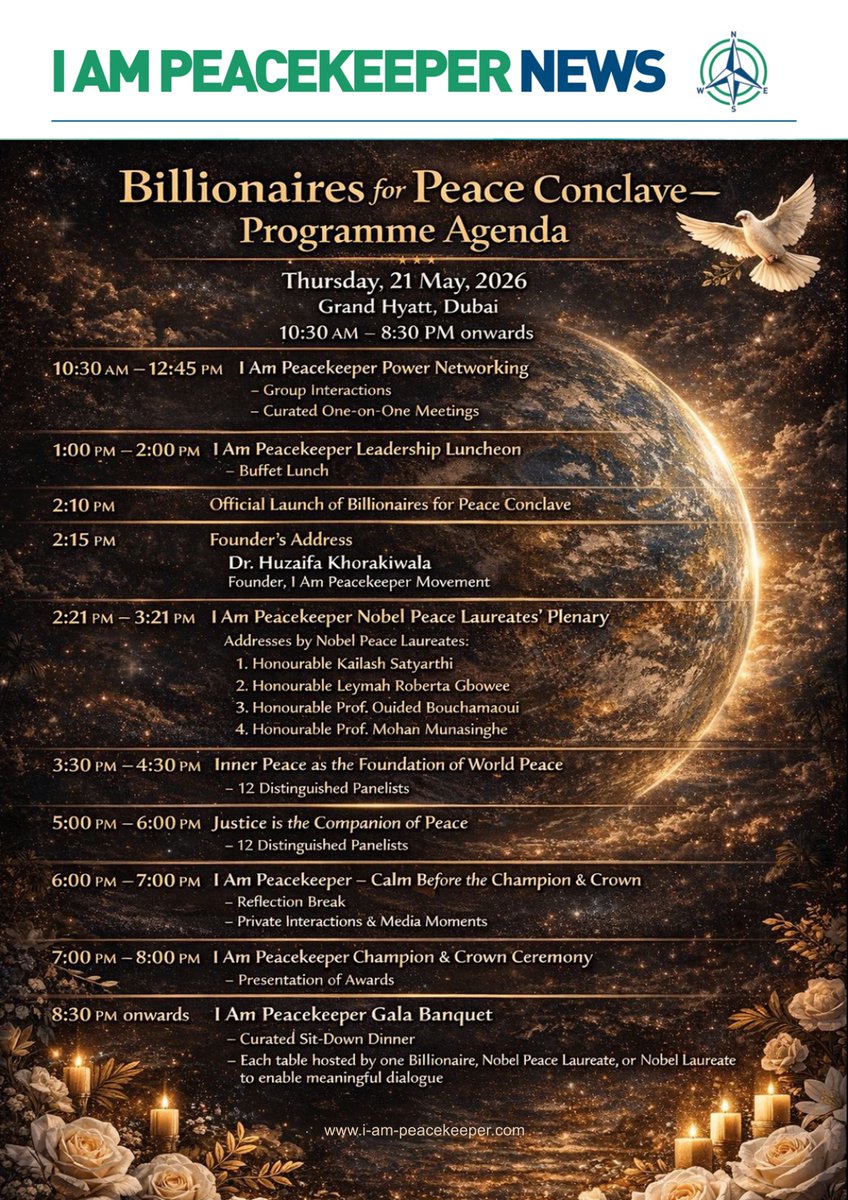 IAmPeacekeeperM's tweet photo. I Am Peacekeeper News · Volume IX · Conclave Edition (Sunday, 1 March 2026) 🛰️

21 May 2026 ⏳ Hotel Grand Hyatt, Dubai 🗺️

Conclave Edition 🎬

Team - I Am Peacekeeper Movement

https://t.co/Tr8wY8efX2

#IAmPeacekeeper https://t.co/J4WnmQKcbt