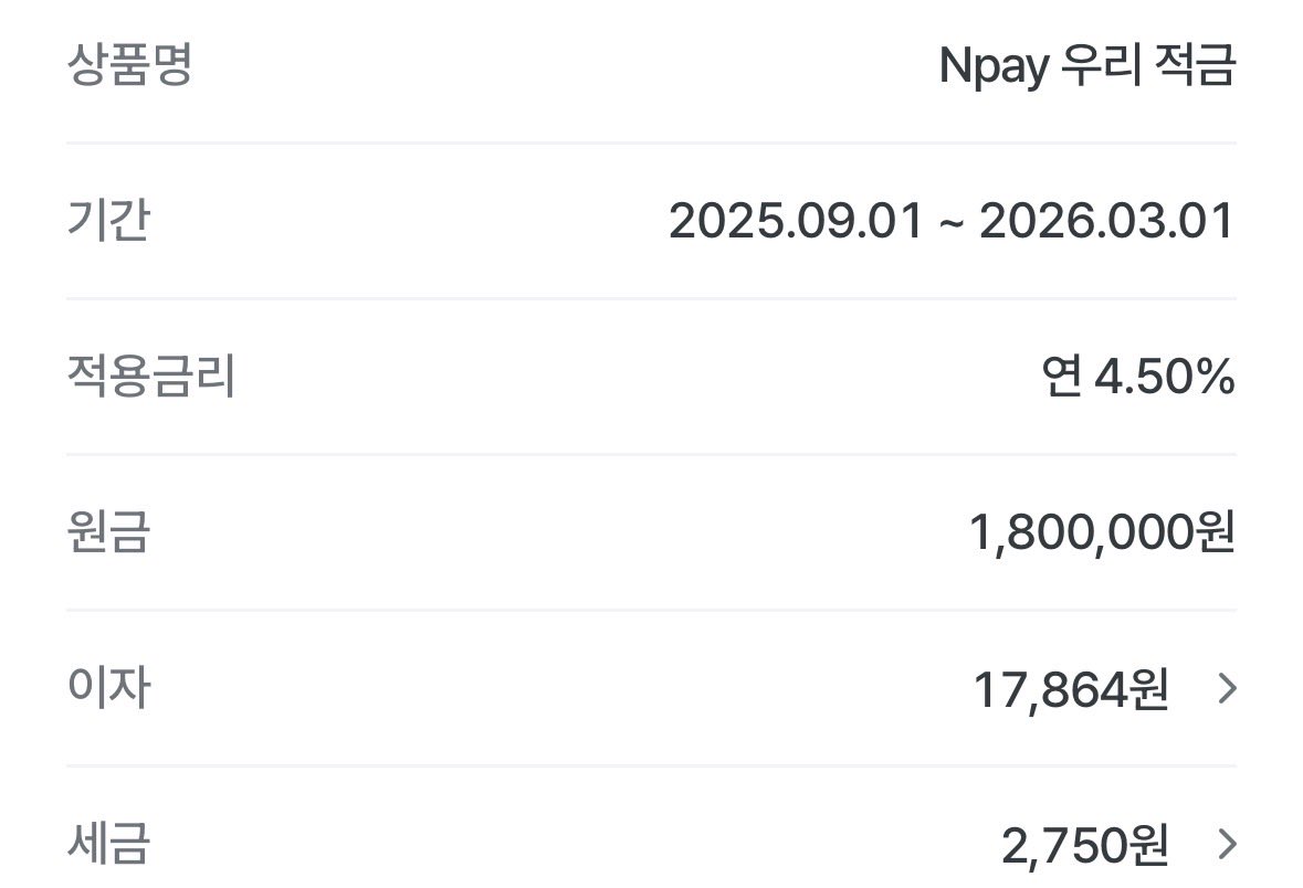 lallal9538211's tweet photo. 네이버 페이 우리 통장 가입하실분들 npay우리적금 병행하시면 좋아요 
매달 30만원 6개월짜리입니다! 
저 오늘 적금 만료됐는데 매주 앱에서 출첵만 하면 포인트도 주고 스벅깊티도 7잔 주고 금리도 4.5프로라 이자 쏠쏠해요!!!! https://t.co/DcWTwAYpfL
