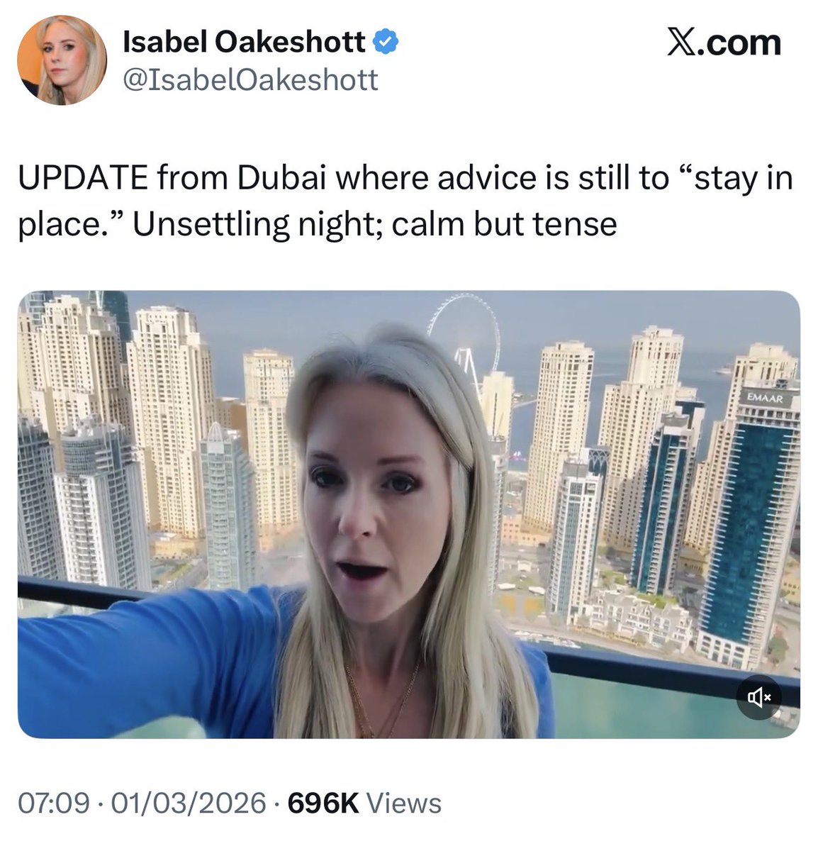Fuck me sideways. It’s Barbie-Kate-Adie reporting LIVE from her apartment. 

Her hair extensions are highly flammable. Botox supplies are under siege. 

Pray for Isobel