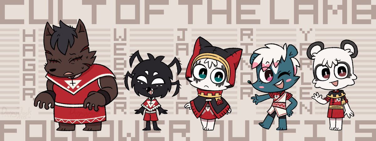 I was only gonna draw Hagar since I haven't drawn her in digital form, then I realised I haven't drawn some of the named characters in their follower outfits yet, so I drew them!
#CultoftheLamb #cotl