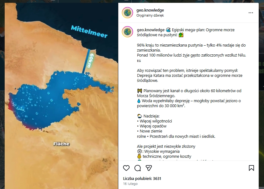 Egipt planuje utworzenie wewnętrznego morza,
aby zwiększyć obszar kraju nadający się do zamieszkania.