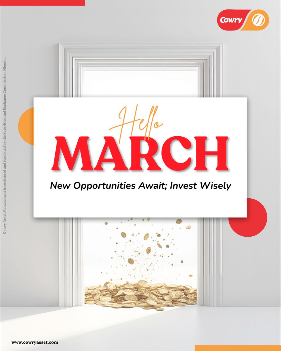 CowryAssetMgt's tweet image. New month. New opportunities.
Invest wisely today and position yourself for tomorrow’s rewards.

Make this month count.

#HelloMarch
#InvestWisely
#CowryAsset