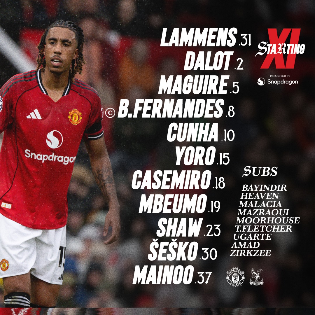 ManUtd's tweet photo. The big man starts ✔️

🇸🇮 Benjamin Šeško replaces Amad in our only change from Monday night...