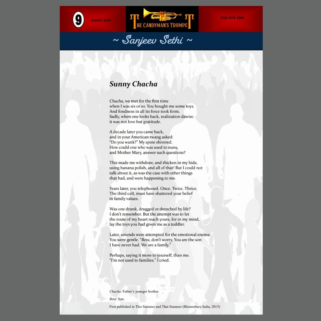 sanjeevpoems3's tweet photo. The Candyman's Trumpet has just dropped issue 9. It is a Family Special. It carries four poems by me. I am posting one of them—my thanks to Jack Caradoc.
