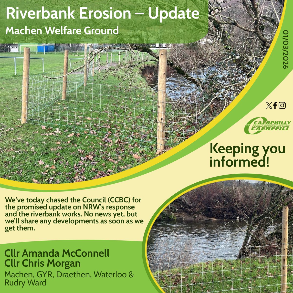 McConAmanda's tweet image. 🌊 Riverbank Erosion – Update

Chris and I have chased the Council for the promised update on NRW’s response and the riverbank works at Machen Welfare Ground. No news yet, but we’ll share updates as soon as we get them.

#MachenWelfareGround #CCBC #NRW #MachenRudryWard