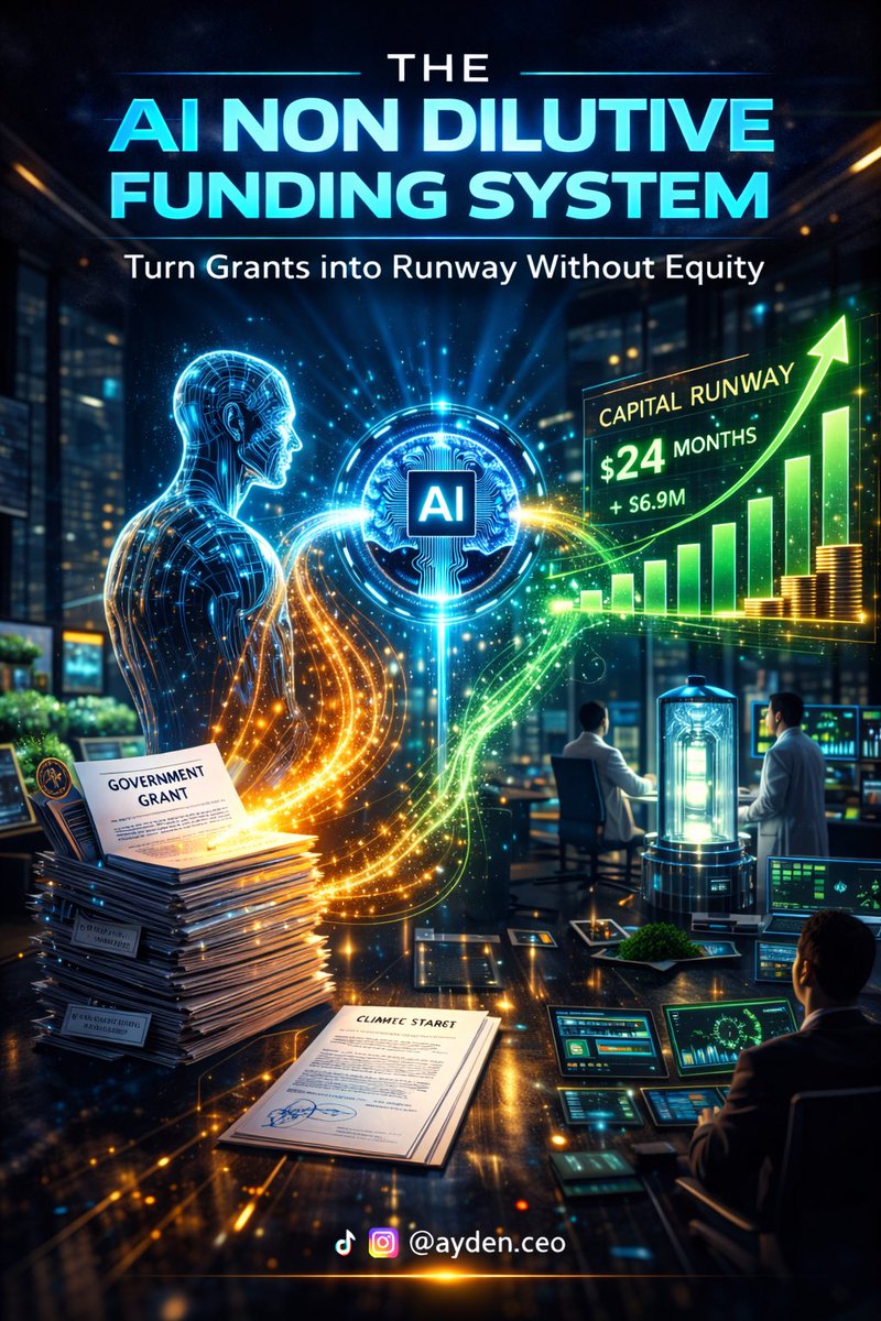 Startups give up equity too fast.

Build AI grant engines.
Automate eligibility matching.
Sell non dilutive runway plus success fees.

Capital efficiency is leverage.

#ClimateTech
#DeepTech
#GrantFunding
#AIInfrastructure
#AIOpportunity