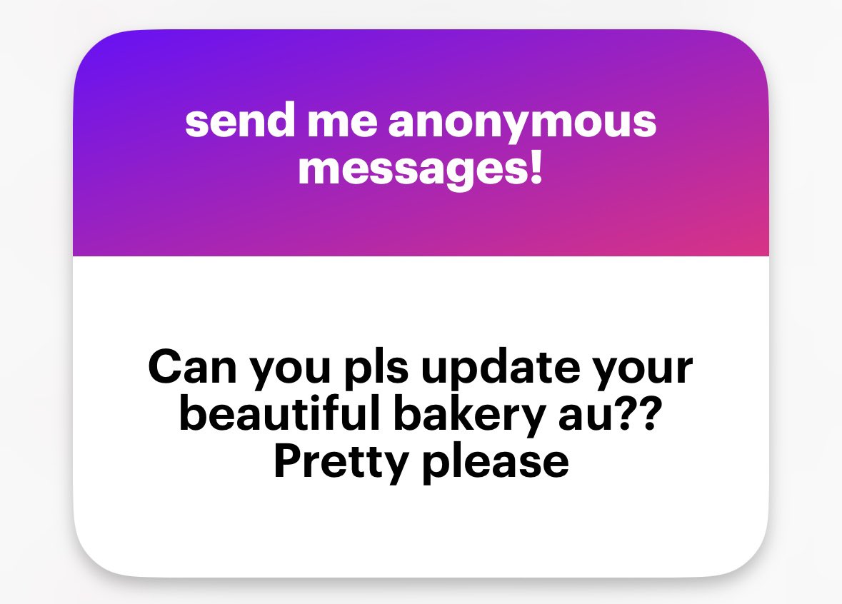 had a few messages like this one for the bakery au, like i’ve said in a previous tweet i want to add a written part for shane and ilya’s meeting and since i’ve never done this before and i don’t want to mess it up it might take some time, thanks for your patience and sorry 🥺
