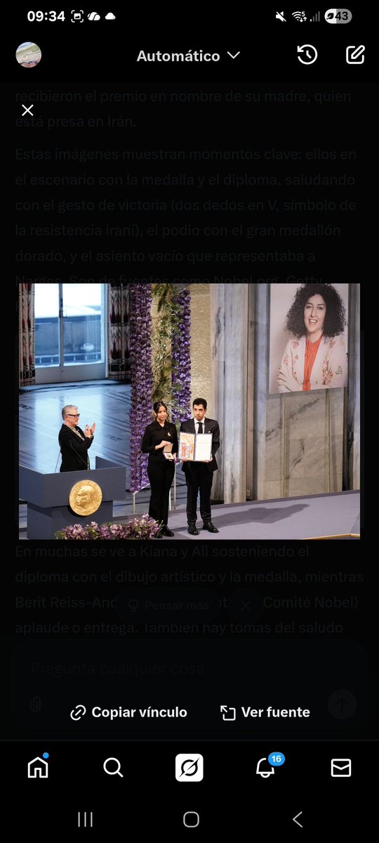 No nos olvidemos q en Irán todavía está presa Narges Mohammadi.
Ganadora del Nobel de la paz 2023.
Activista por los derechos de las mujeres.