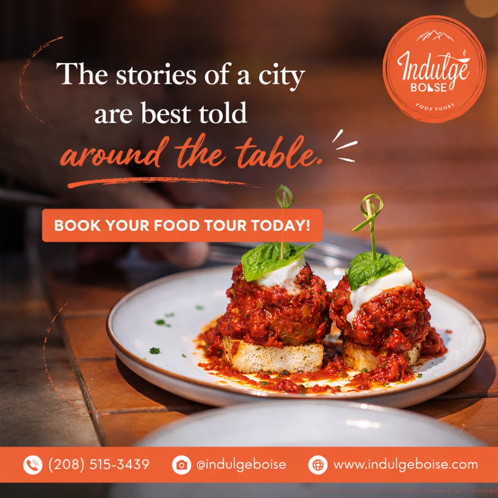 “The stories of a city are best told around the table.”

That’s the experience we create at Indulge Boise Food Tours — great food, local stories, and Boise’s hidden gems.

Join a tour 👉 indulgeboise.com/tours/

#IndulgeBoise #BoiseFoodTours #ExploreBoise