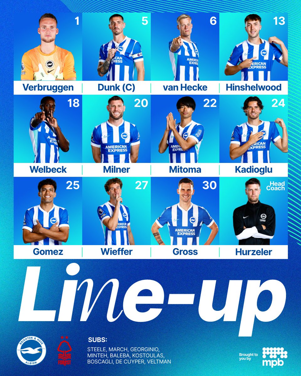 WeArePLeague's tweet image. • Times escalados para Brighton v Nottingham Forest 

#PremierLeague 

#BHANFO 

#WAPL