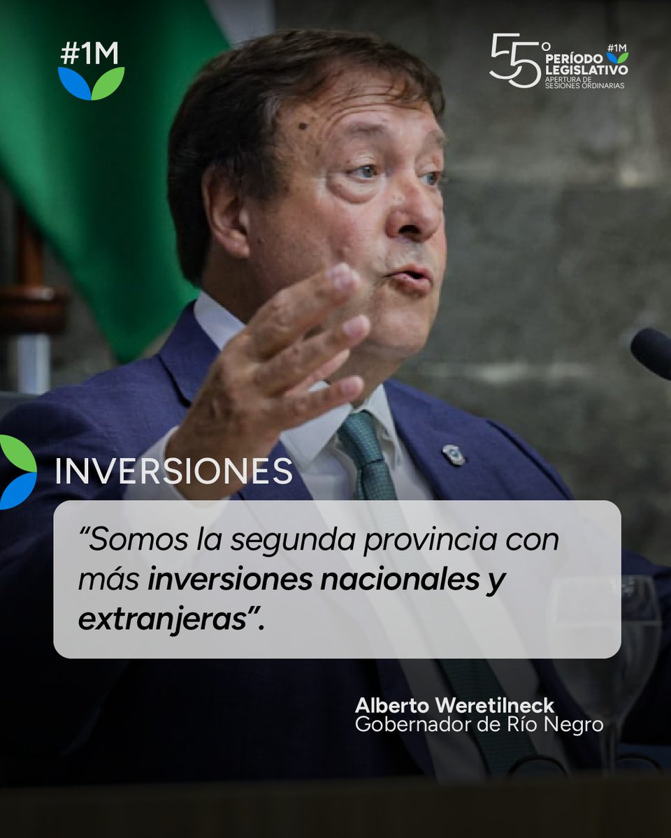 “La inversión y el crecimiento son empleo, trabajo y dignidad. Son más comercios, más pymes, más industrias y más productores. Son menos pobreza y marginalidad. Son esperanza y futuro para las nuevas generaciones rionegrinas.” <a href="/WeretilneckOK/">Alberto Weretilneck</a>