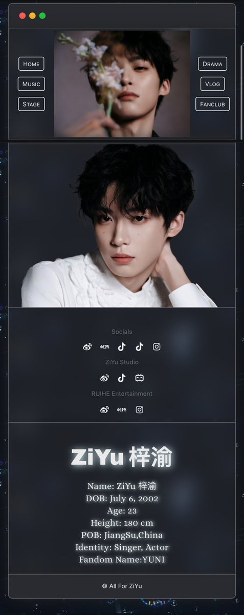 🎉 ZiYu’s English Fan Guide Website Is Officially Live!

Independently operated by ZiYu Official Fanclub, this platform is your one-stop destination to learn all about ZiYu (Actor &amp; Singer) ✨
From styling and stage moments to featured works, updates will be added in real time