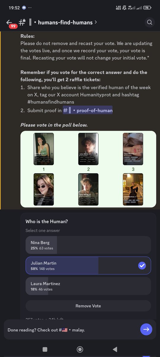 Just cast my vote for Julian Martin as the verified human of the week 🔥

Excited to participate and support real human verification!

<a href="/Humanityprot/">Humanity</a>