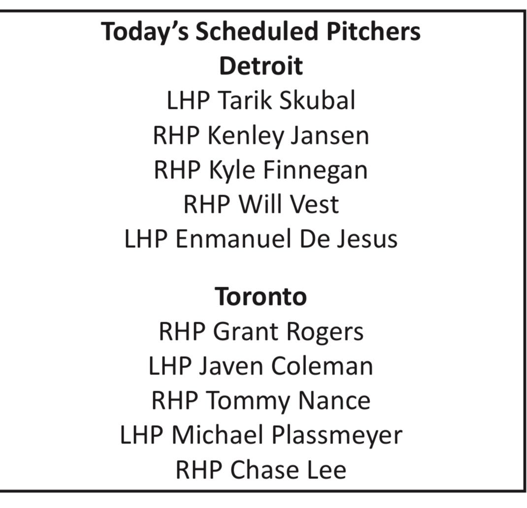 tigersMLreport's tweet image. Tarik Skubal day in addition to Kenley Jansen’s first Tigers appearance. The game will be on MLB.TV with Jason Benetti and Dan Petry on the call. Here’s the minor leaguers over from camp as well.