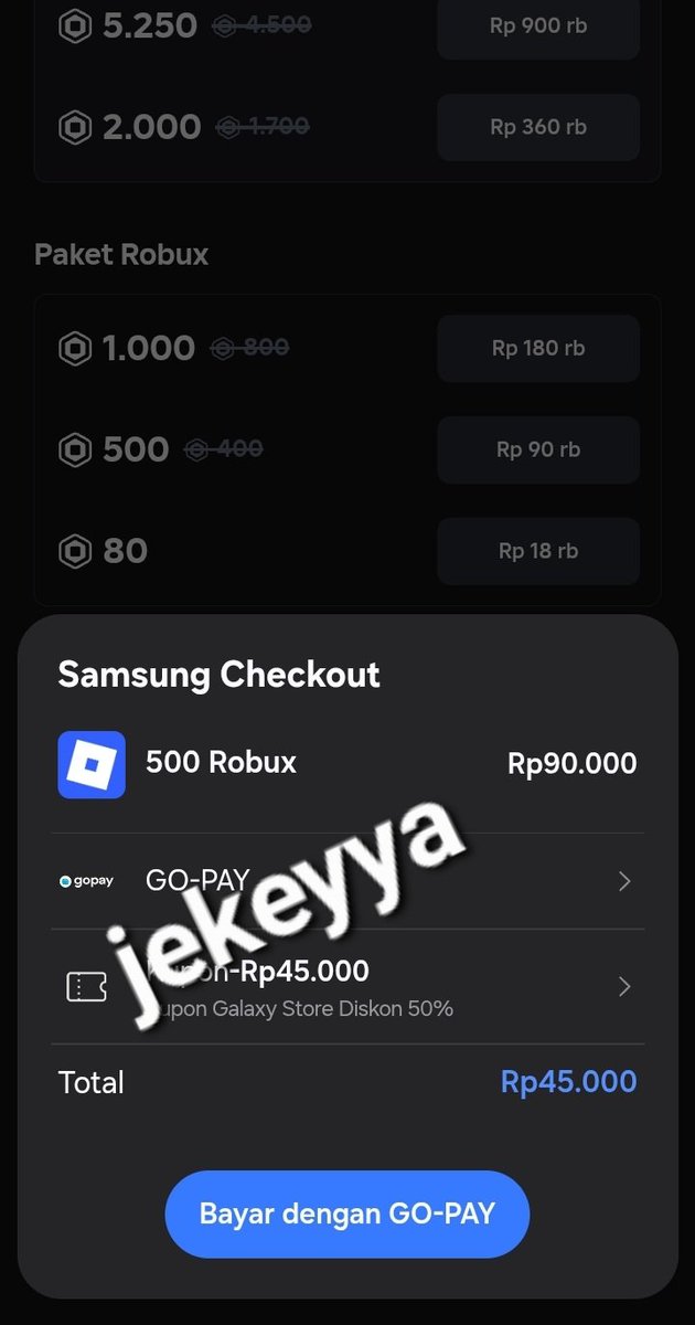 _jeykeyya's tweet photo. wts voucher samsung roblox diskon 50%
500r - 60k
1000r - 120k 
 200r - 290k
include fee

✅ via login
💸 gopay only
#zonauang #zonajajan https://t.co/JSAOTY4XyC