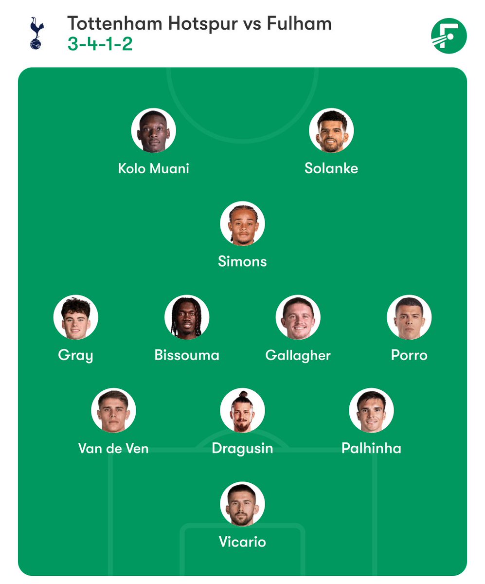 I imagine the Tottenham Hotspur line-up will look something like this. It does seem like a strange decision to play Gray at wing-back when Souza &amp; Van de Ven are available. It feels like the attacking threat will be limited down the left flank! #THFC #COYS