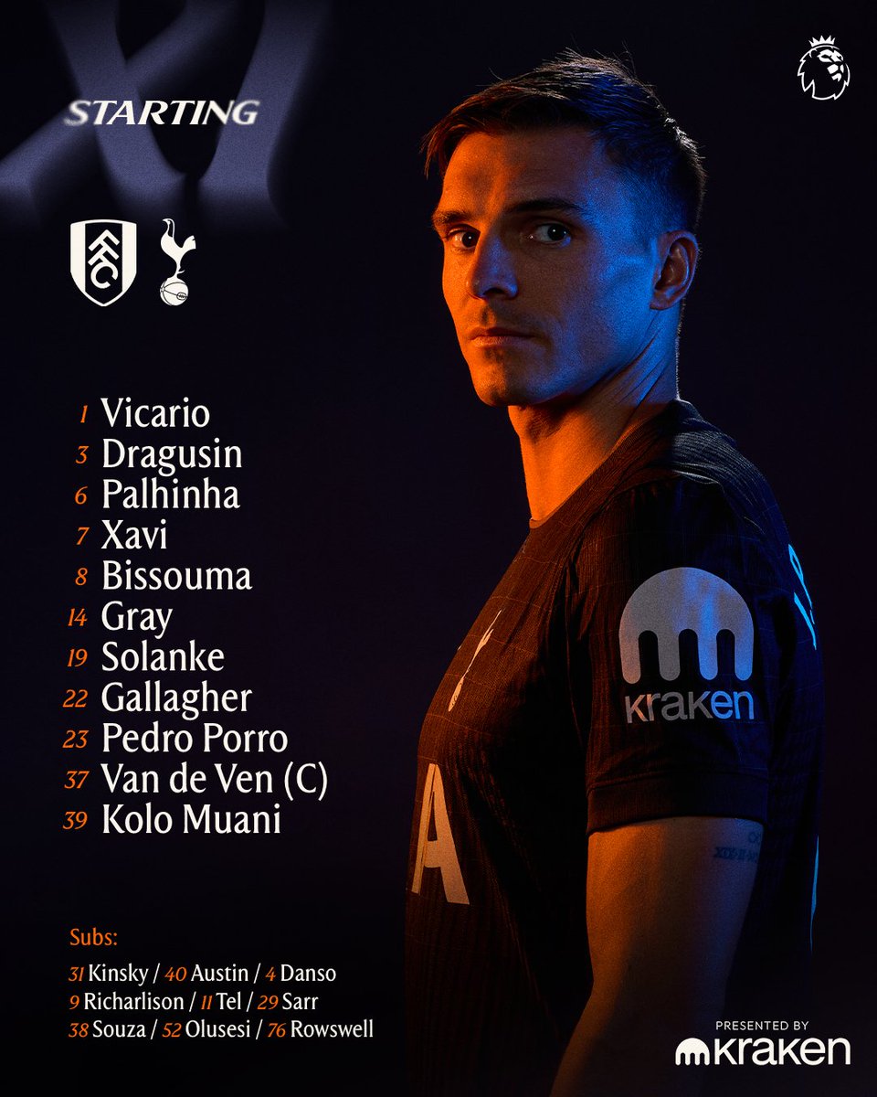 WeArePLeague's tweet image. • Times escalados para Fulham v Tottenham 

#PremierLeague 

#FULTOT 

#WAPL