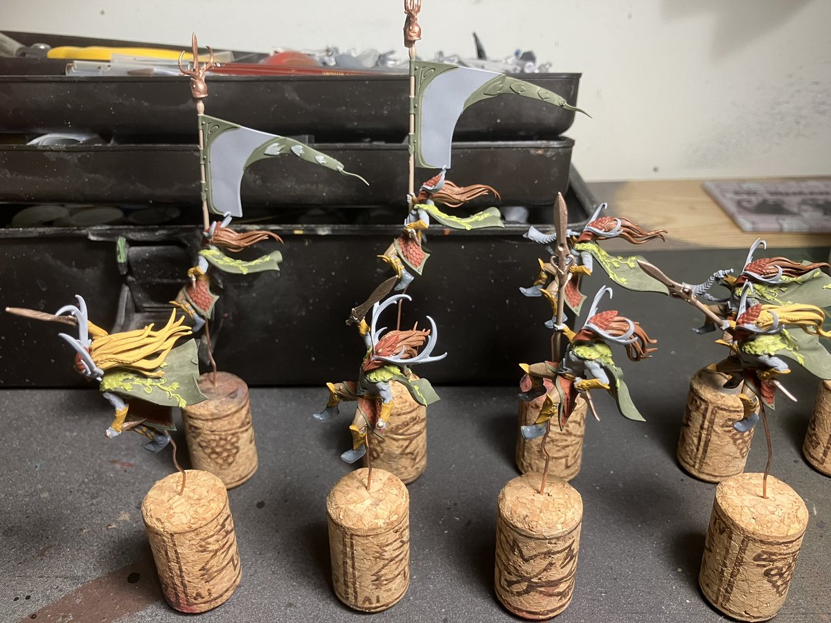 Penddraig131's tweet photo. More colours blocked in on the #woodelf wild riders. Should finish the main blocking and wash this week then just the flesh and stags to go.
#asrai #theoldworld #whfb #warmongers https://t.co/IrpYT72xKY