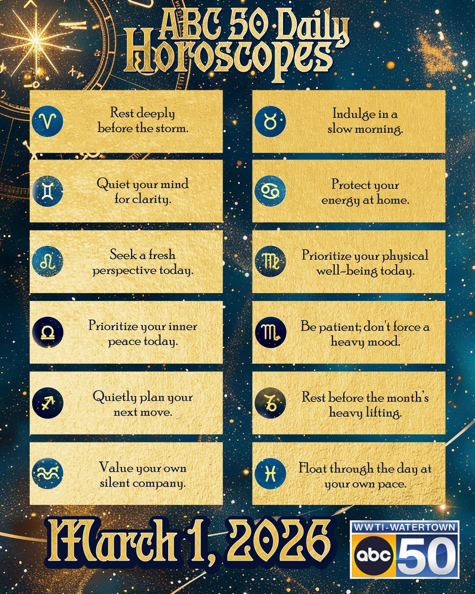 InformNNY's tweet photo. Good morning, North Country! It's time for your Horoscopes! Will you have a good day or will you not? ABC 50 knows all! #ABC50 #fun #Zodiac #Horoscopes https://t.co/aTZ4dEAPjd