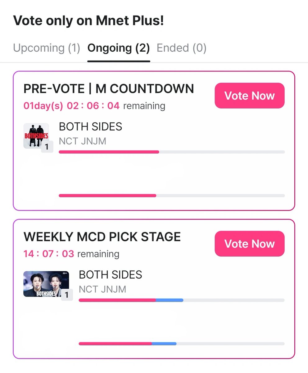 📢 LET’S START THE MASS VOTING RIGHT NOW 🖲

Vote BOTH SIDES for WEEKLY MCD PICK STAGE and PRE-VOTE MCOUNTDOWN ❤️‍🔥

TEAM JNJM, LET’S WIDEN THE GAP 🙌

Don't forget to QRT with your proof on the post below

#NCT_JNJM #NCTJNJM_BOTHSIDES 
#TeamJJ_Voting

Let’s secure that #1 place