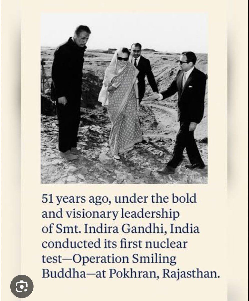 NaanuRidhlan's tweet image. “आज भारत मजबूती से खड़ा है क्योंकि कभी नेतृत्व ने साहस दिखाया था। उस दूरदर्शी सोच को नमन। 🇮🇳 
#IndiraGandhi #StrategicIndia
#NuclearWeapons