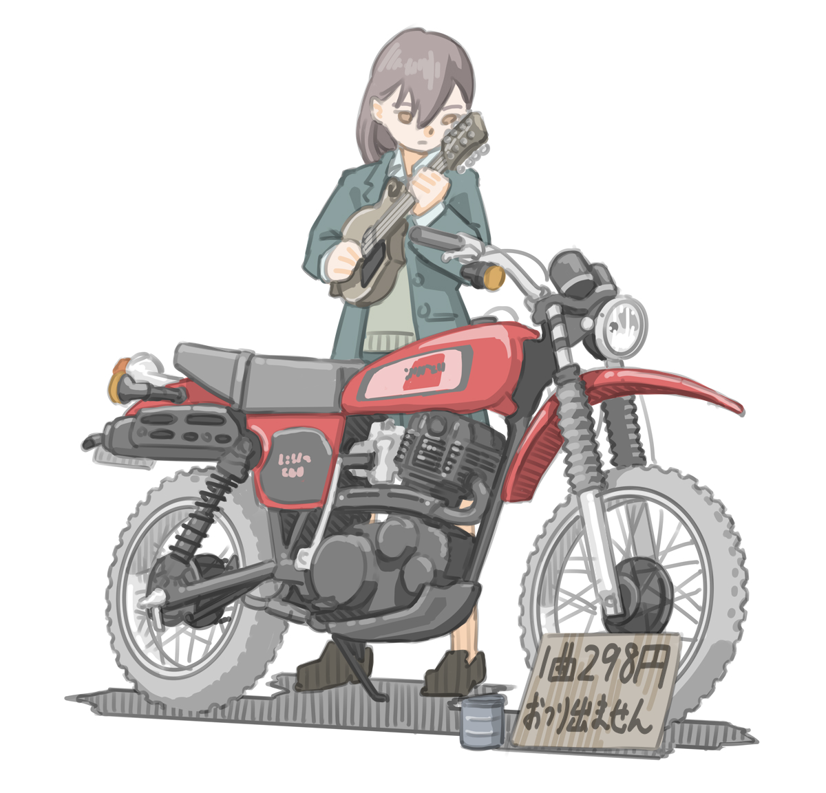 「マンドリンストリートライブで小遣い稼ぎする女子です。 (ヤマハ XT500)【再」|きわみらい@バイクJKのイラスト描きのイラスト
