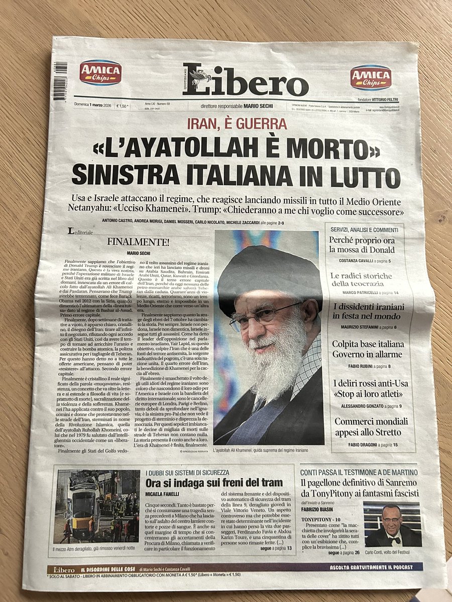 DavideSilvestr6's tweet photo. La migliore prima di oggi. @Libero_official #FreeIran‌ #sinistraalutto https://t.co/dhhx249pq4