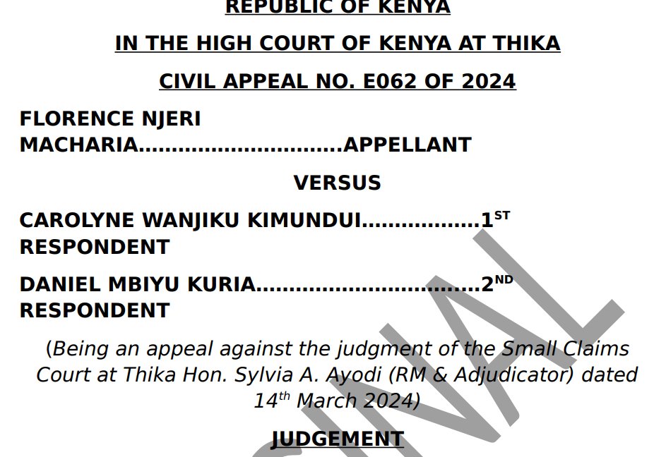 🔴🚨BREAKING FROM HIGH COURT AT THIKA: ⚖️ YOU CANNOT HIDE BEHIND A BROKER AFTER POCKETING LAND MONEY

In Florence Njeri Macharia v Carolyne Wanjiku Kimundui &amp; another, the High Court at Thika has called out a land sale trick many Kenyans know too well. A buyer paid KSh 1.3