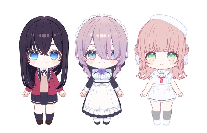 今週体調が悪く、あんまり絵が描けなかったので、正月に描いてたちびキャラを整えて、それベースにいつもの子や新しい女の子のデザイン考えてたり遊んでるやつ。