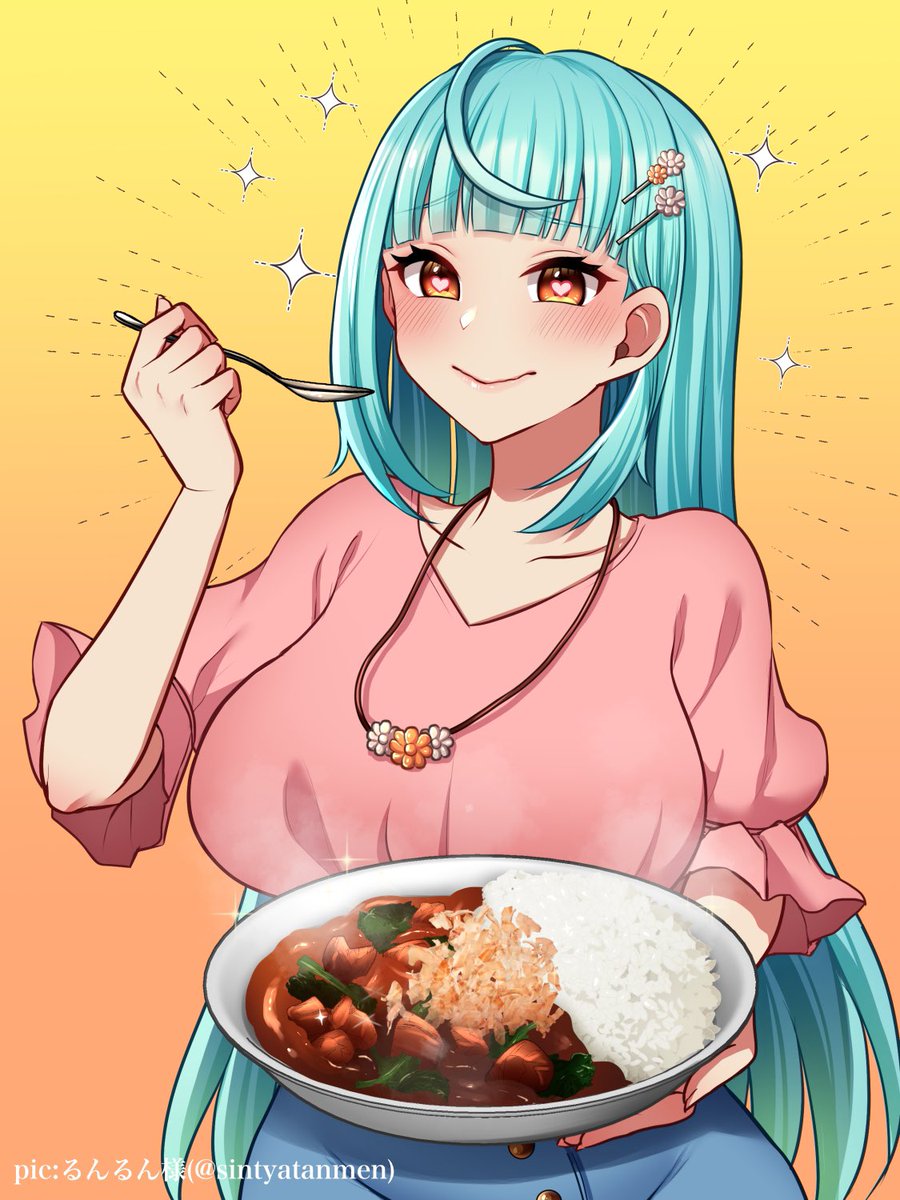 @Hutatama_  弐珠司ちゃんのコラボスパイスカレー!
描かせて頂きました!ほうれん草とお肉とかつおぶしのカレー絶対美味しいよね…皆さんも是非! 