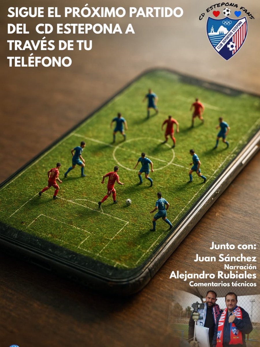 ❤️⚽ ¡𝗛𝗢𝗬 𝗝𝗨𝗘𝗚𝗔 𝗘𝗟 𝗖𝗗 𝗘𝗦𝗧𝗘𝗣𝗢𝗡𝗔! ⚽❤️

Te lo contaremos EN DIRECTO 🎙️🔥

📻 Síguelo en modo radio, minuto a minuto:
👉 cdesteponafans.com/directos

📺 También en YouTube:
👉 youtube.com/live/KcE-btHCQ…

❤️💙 ¡Conéctate y anima con nosotros!
#CDEstepona #VamosEstepona