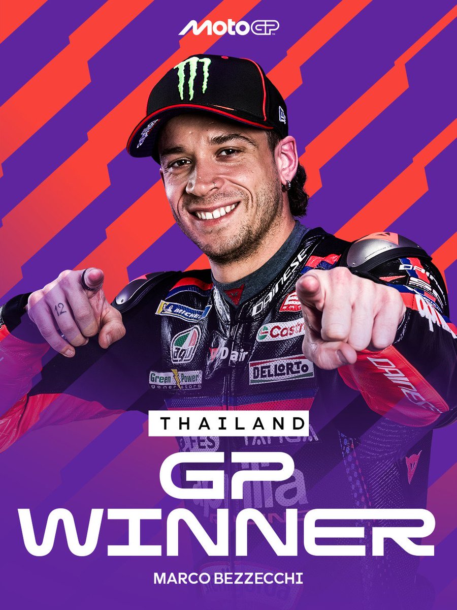 🏆 ¡BEZZECCHI GANA EN TAILANDIA!

🥇 Marco Bezzecchi 
🥈 Pedro Acosta 
🥉 Raúl Fernández

4️⃣ Jorge Martín
9️⃣ Francesco Bagnaia 

❌ Alex Márquez 
❌ Marc Márquez 

#MotoGP #ThaiGP 🇹🇭