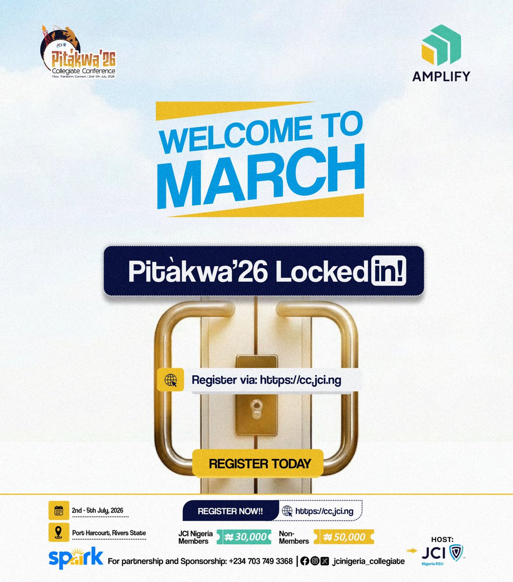 JCIN_Collegiate's tweet photo. HAPPY NEW MONTH! 🎉

Welcome to March, Pitákwa’26 is fast-approaching.

Registration for the  Pítákwa’26 Collegiate Conference is still ongoing. This is your moment to secure your spot and be part of an unforgettable experience. https://t.co/McgwMwcjro