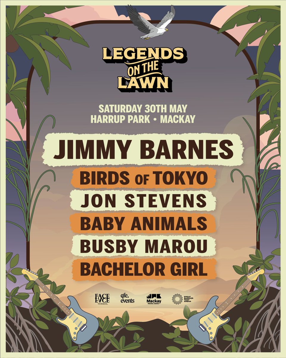 BIRDSOFTOKYO's tweet photo. MACKAY! We’re heading your way for Legends On The Lawn! 🌴☀️

Round up your crew, and come and join us down at Harrup Park on Saturday, May 30. It’s gonna be epic!🙌

🎟 Tickets on sale Thursday at 9am via Ticketmaster or https://t.co/b0bwqJXJWJ

Catch ya there! https://t.co/yoEFwBB5UZ
