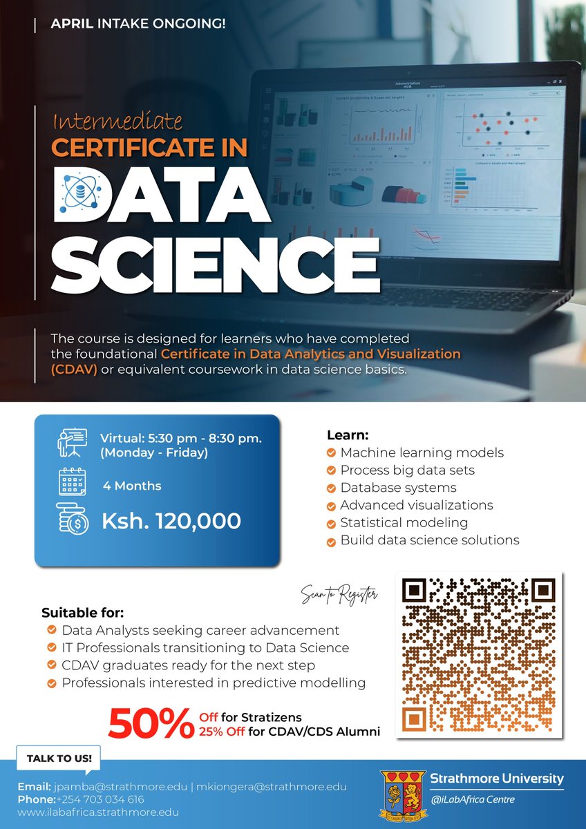iLabAfrica's tweet image. 📈 Want to move beyond Excel?

The Intermediate Certificate in Data Science (ICDS) builds your foundation in Python, statistics, and analytics for real-world data work.

Upskill with confidence.

Register here:
ilabafrica.strathmore.edu/intermediate-c…

#DataScience #ICDS #Upskill #Python