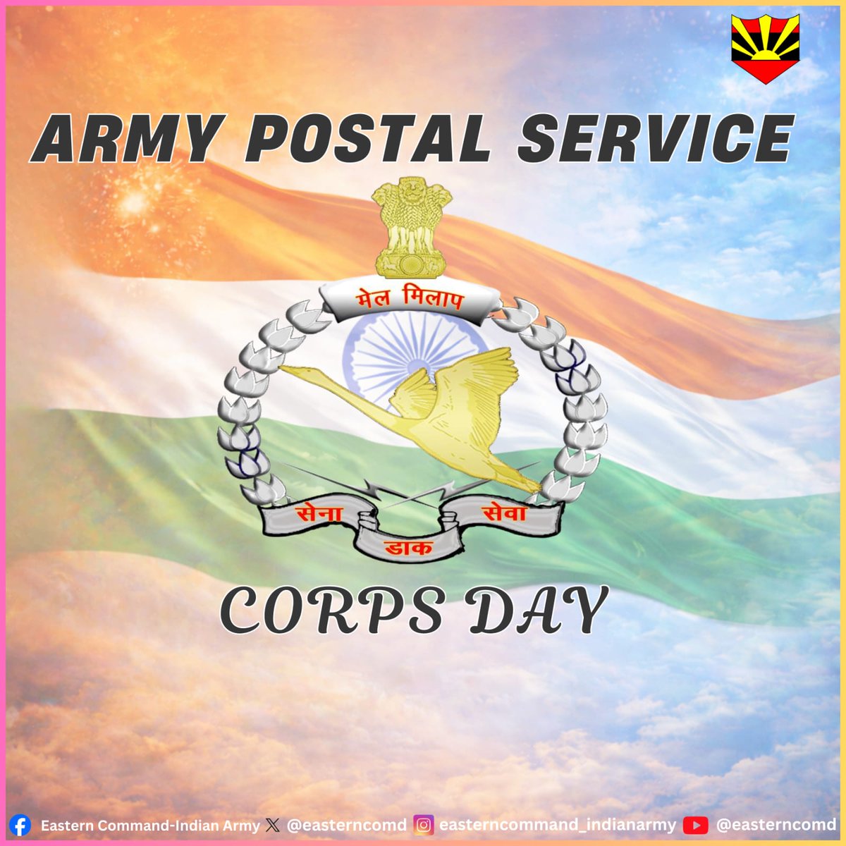 easterncomd's tweet image. On the occasion of 55th Raising Day of the Army Postal Service Corps, Lt Gen RC Tiwari, #ArmyCdrEC extends best wishes and felicitations to all Ranks, Veterans and families of the #APS Corps.

Army Postal Service Corps के 55वें स्थापना दिवस के अवसर पर लेफ्टिनेंट जनरल आर सी