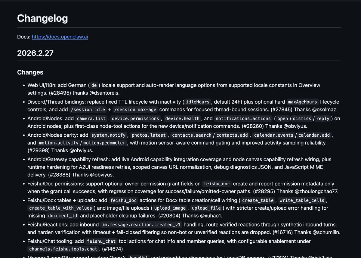 Changelog screenshot