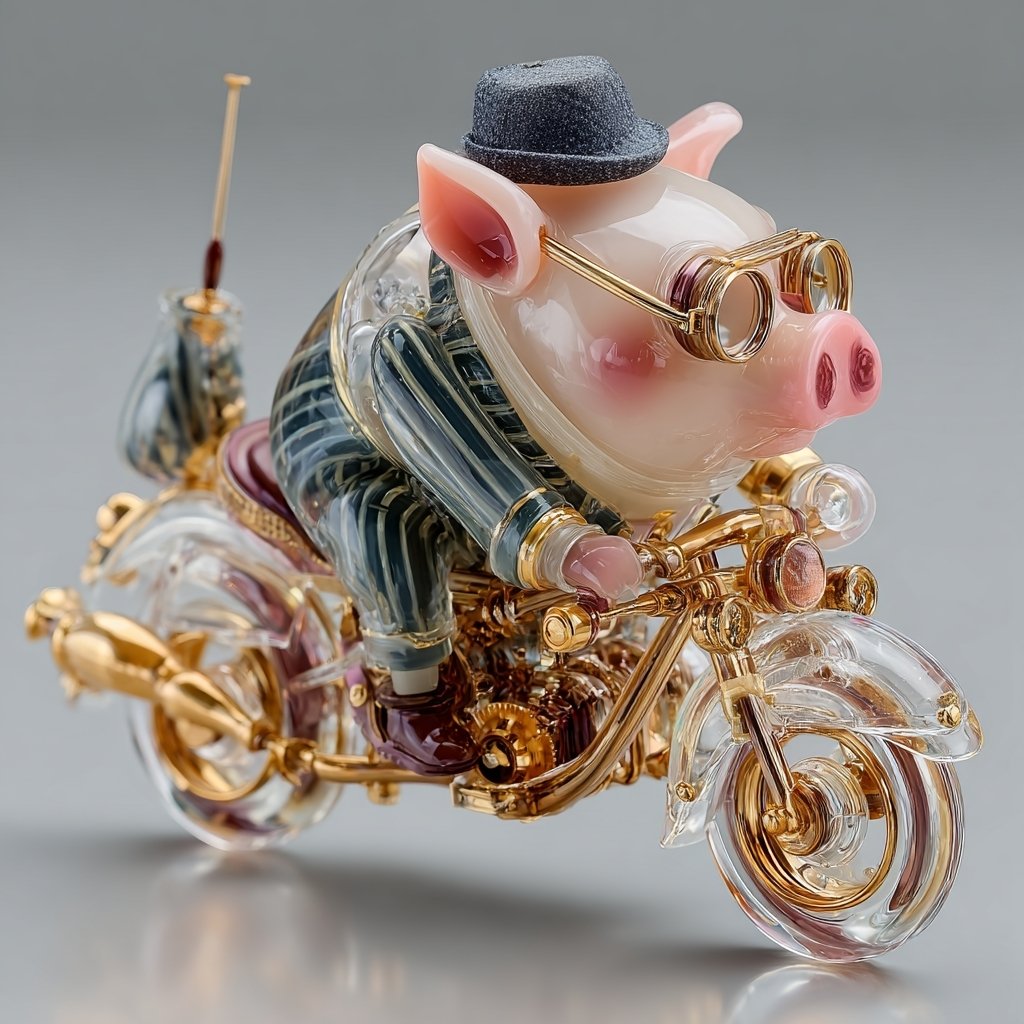 RT @CIMA2136: バイクに乗る🐷 ガラス細工 ＊4K推奨 #AIイラスト #AIart